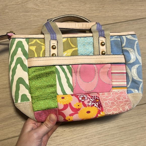 Y2K Style Colorful Patchwork Small Handbag Purse Bag Canvas Fabric - Picture 3 of 11